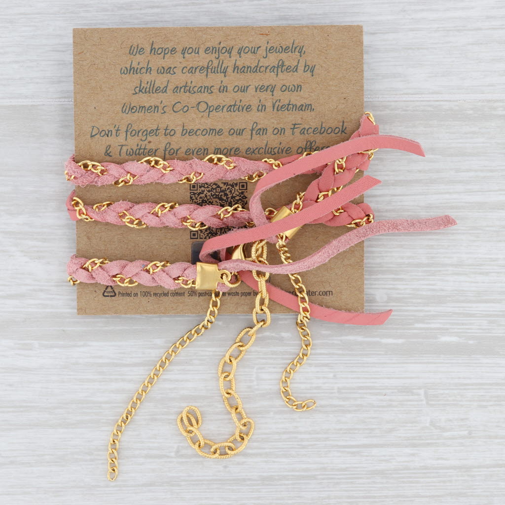 New Nina Wynn Cordelia Necklace Woven Pink Leather White Druzy Pendant NWT