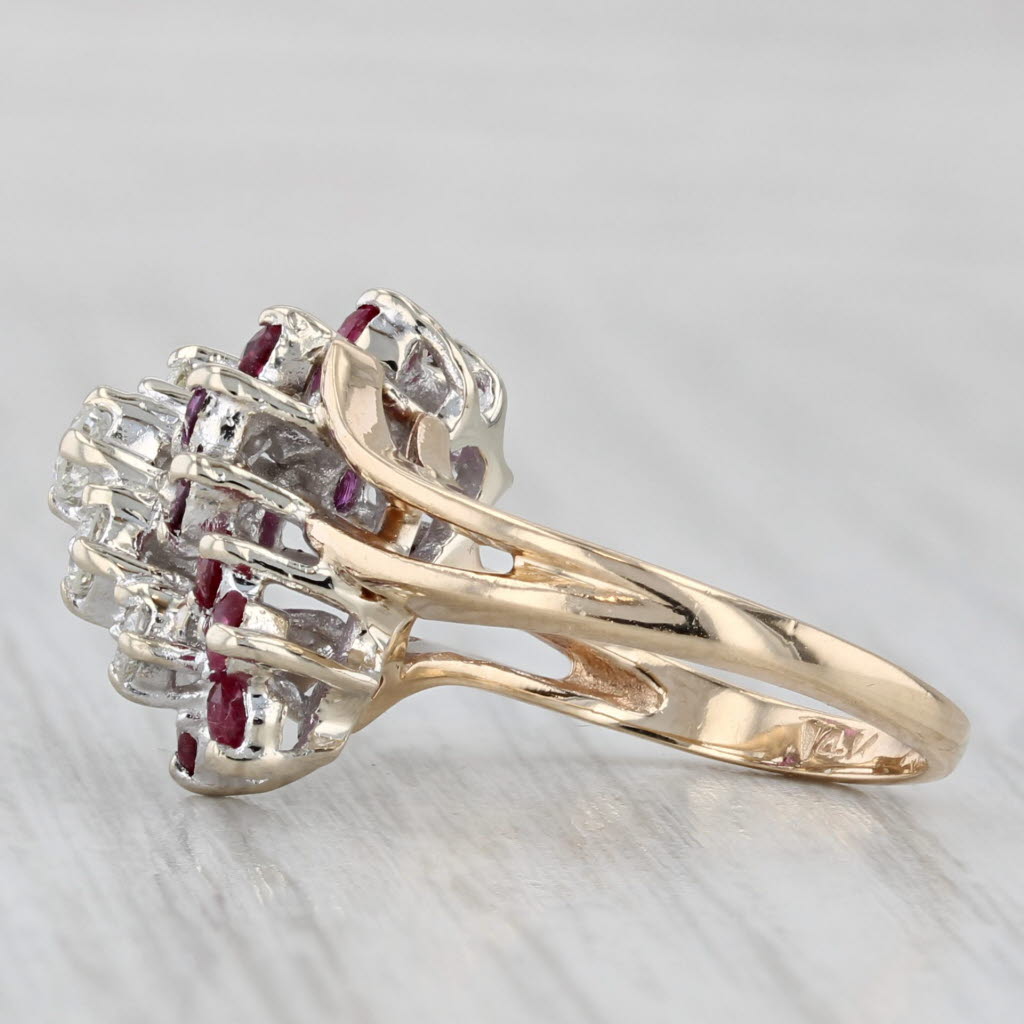 Light Gray 1.19ctw Diamond Ruby Cluster Bypass Ring 14k Yellow Gold Size 3.75