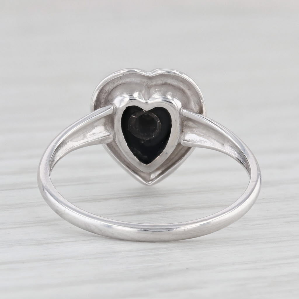 Light Gray Vintage Onyx Heart Diamond Signet Ring 10k White Gold Size 7.25