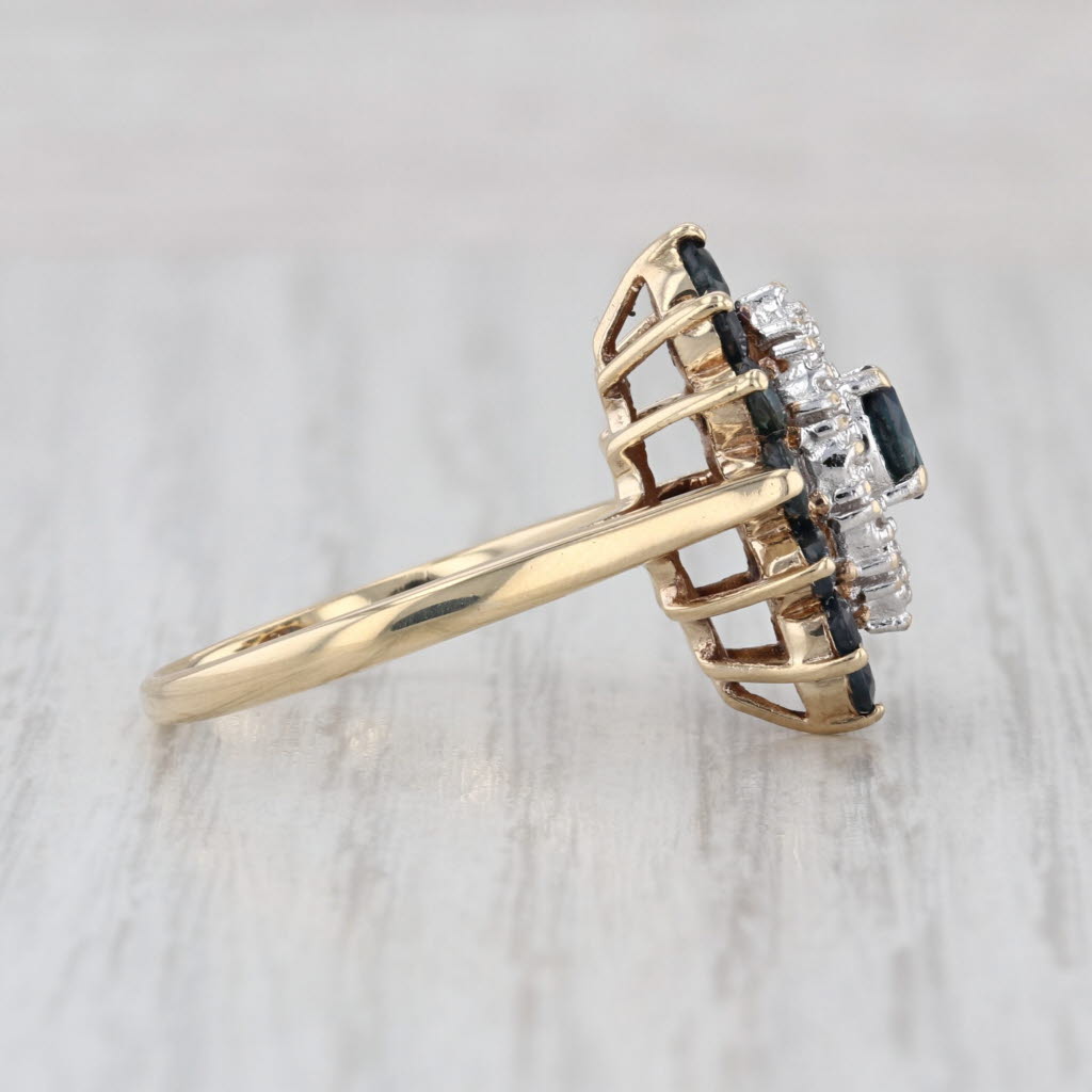 2.14ctw Blue Sapphire Diamond Halo Ring 10k Yellow Gold Size 7.25 Cocktail