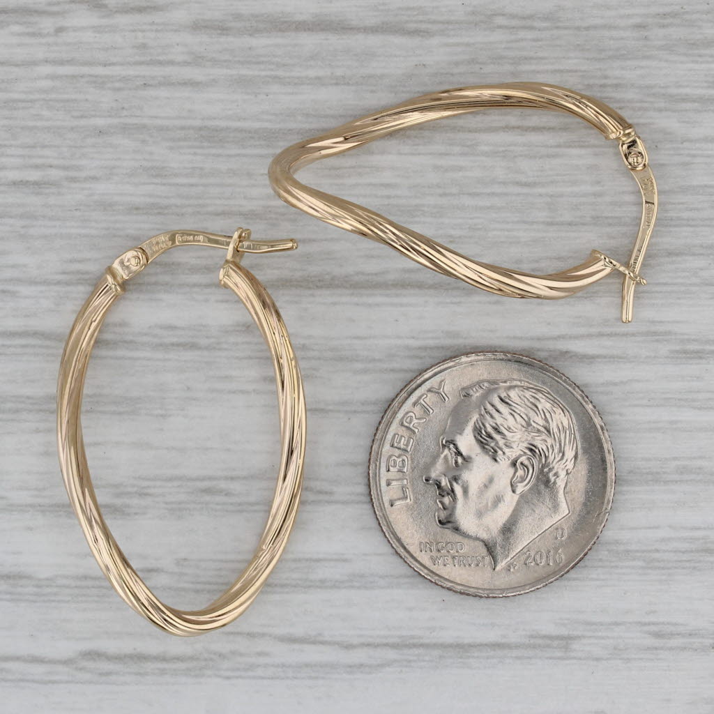 Dark Gray Curved Hoop Earrings 14k Yellow Gold Snap Top Oval Hoops
