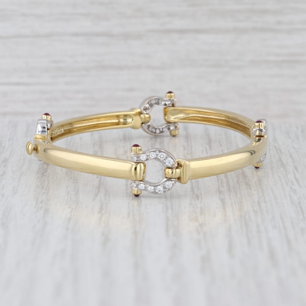 Horseshoe Bar Link Bracelet 18k Yellow White Gold Ruby 0.38ctw Diamond 6.75"