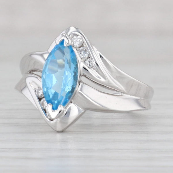 Light Gray 1.40ctw Marquise Blue Topaz Diamond Ring 14k White Gold Size 5.25 Bypass