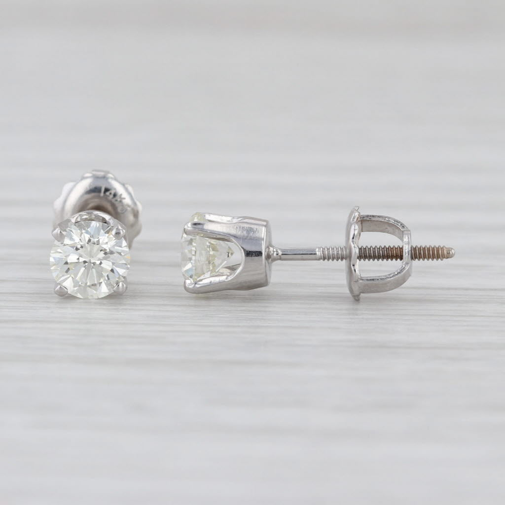 0.90ctw VS2 Round Diamond Stud Earrings 14k White Gold Solitaire Studs