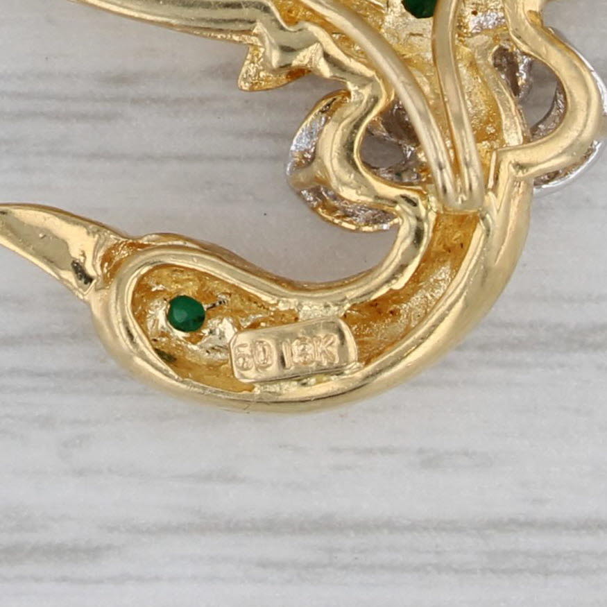 Gray 0.50ctw Floating Emerald Diamond Goose Brooch Pendant 18k Yellow Gold