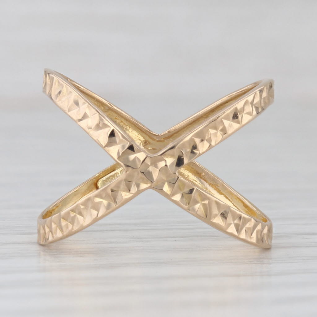 Light Gray Etched Pattern Orbit Ring 18k Yellow Gold Size 6.5 Statement