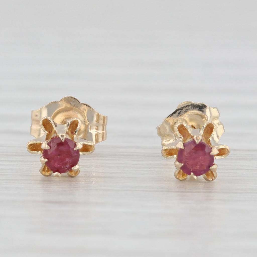 Light Gray 0.20ctw Ruby Solitaire Buttercup Earrings 14k Yellow Gold