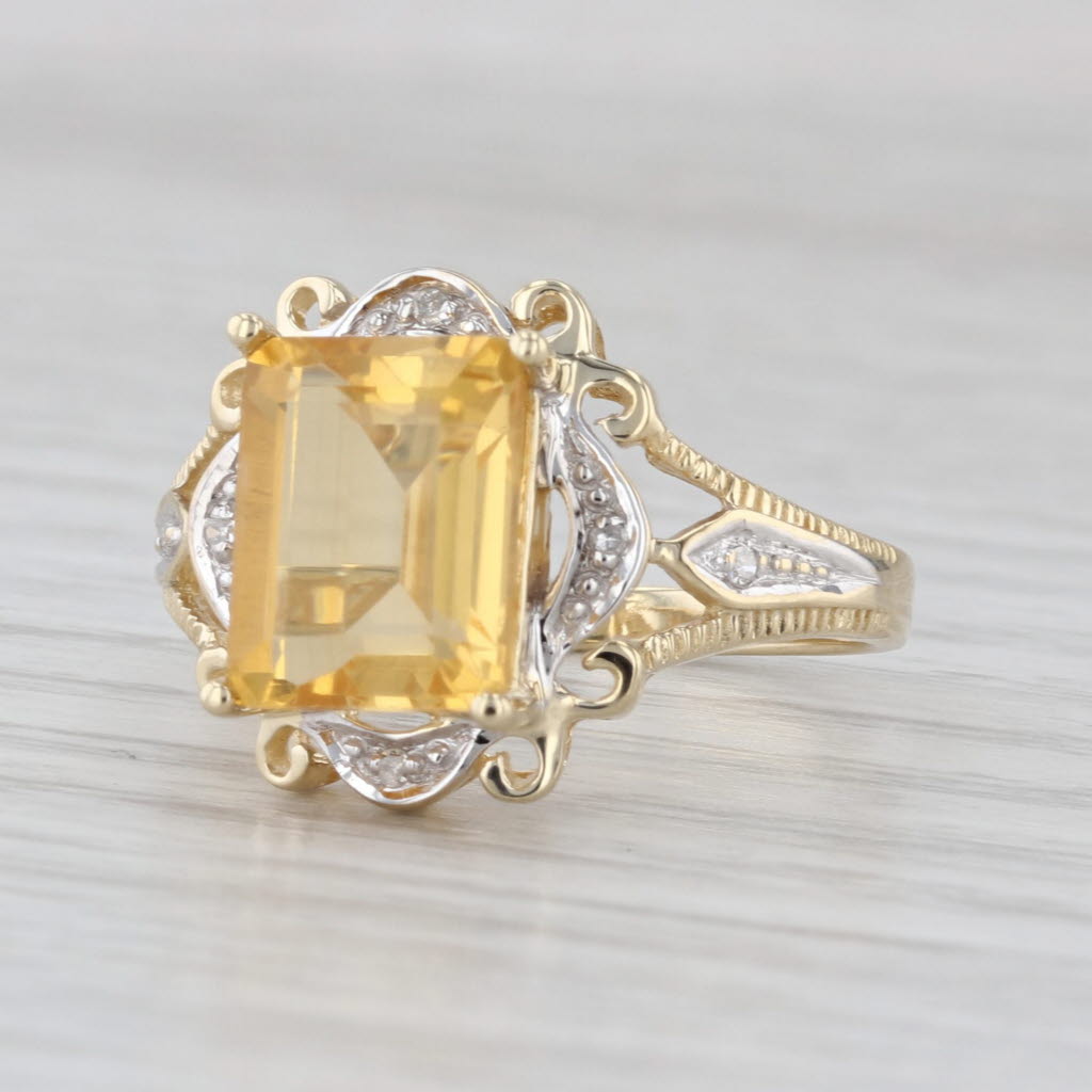 4.28ctw Yellow Citrine Diamond Halo Ring 10k Yellow Gold Size 8