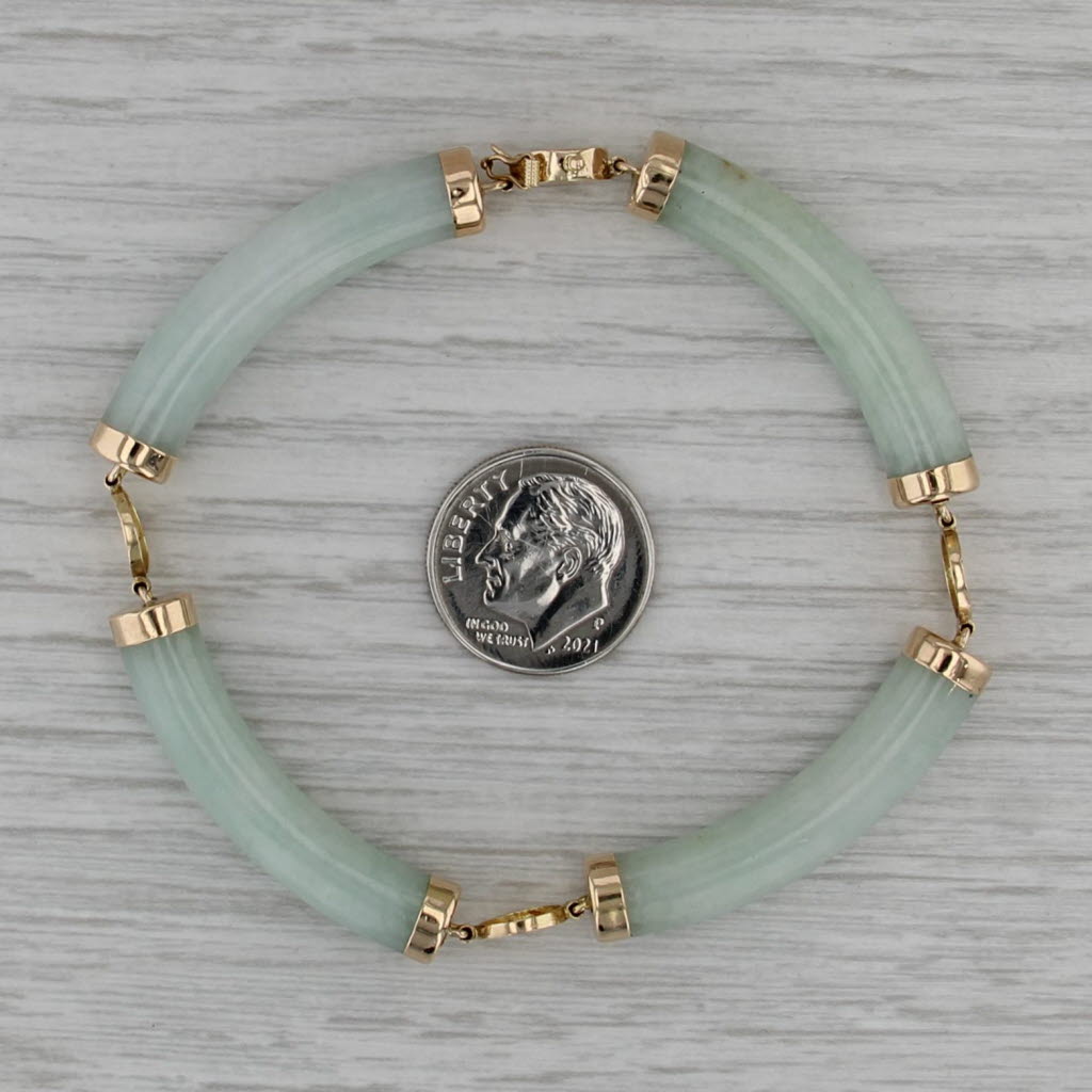 Jadeite Jade Tube Link Bracelet Chinese Character Bracelet 14k Yellow Gold 7"
