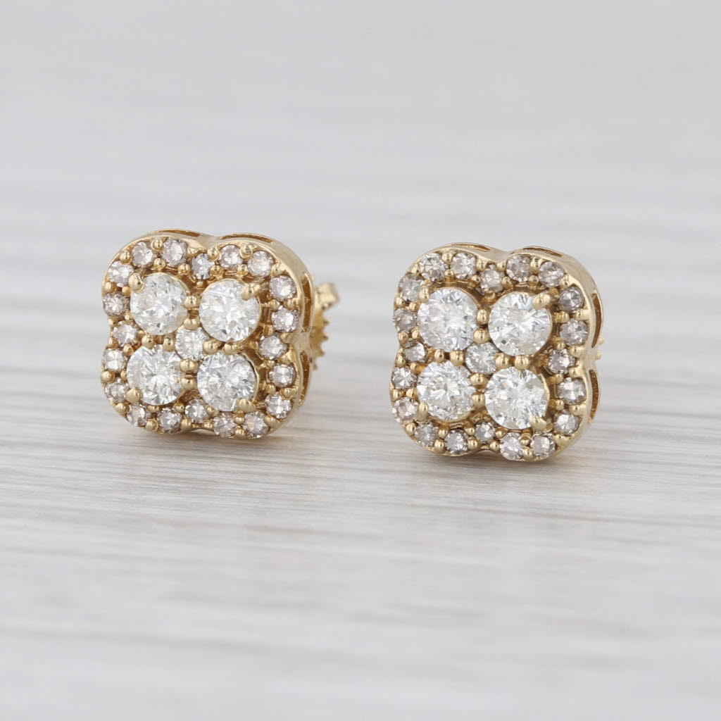 0.53ctw Diamond Cluster Stud Earrings 10k Yellow Gold Screw Back Studs