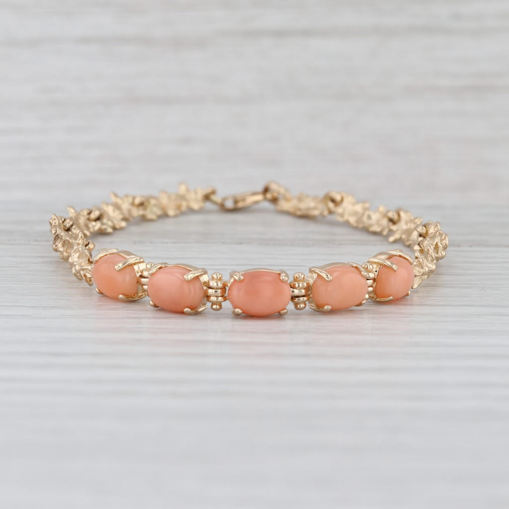 Coral Plumeria Flower Bracelet 14k Yellow Gold 7"
