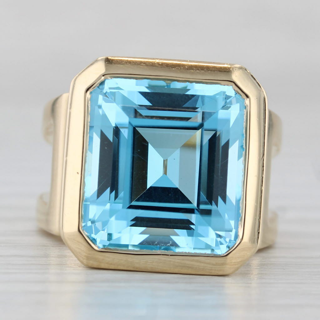 Light Gray 16.70ct Blue Topaz Solitaire Ring 14k Yellow Gold Size 5.5 Cocktail