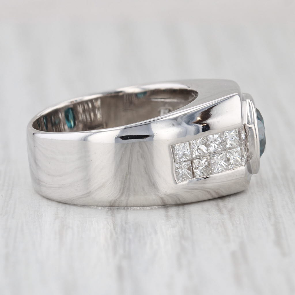 2.30ctw Round Blue White Diamond Ring 14k White Gold Size 8.5