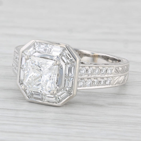 New 2.39ctw Diamond Halo Engagement Ring 18k White Gold Size 7.75 GIA