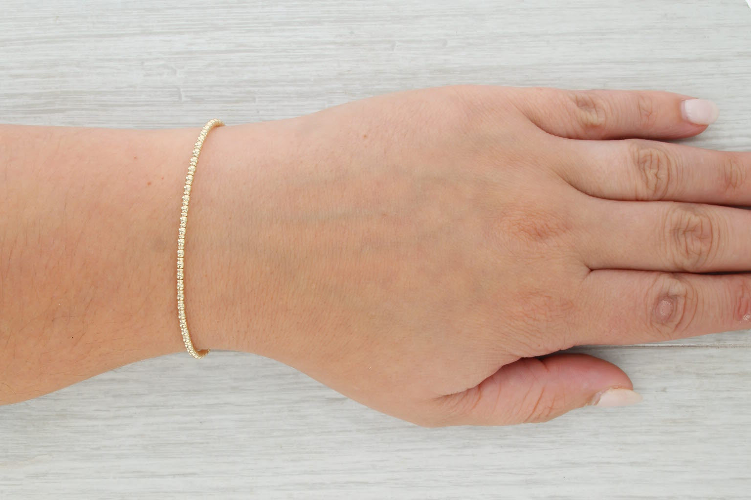 New Flexible Bead Bangle Bracelet 14k Yellow Gold 6.5" 2.2mm Snap Clasp