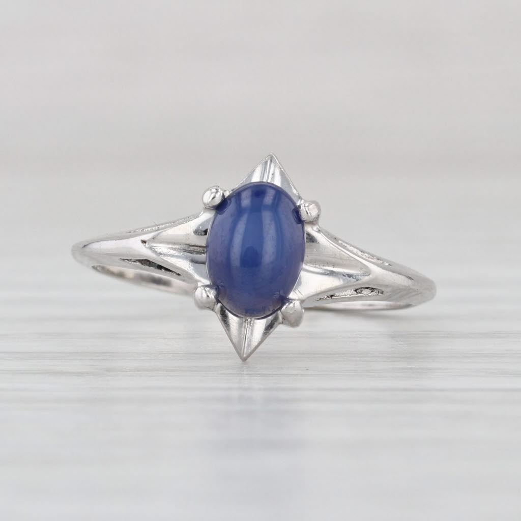 Vintage Lab Created Star Sapphire Solitaire Ring 14k White Gold Size 6