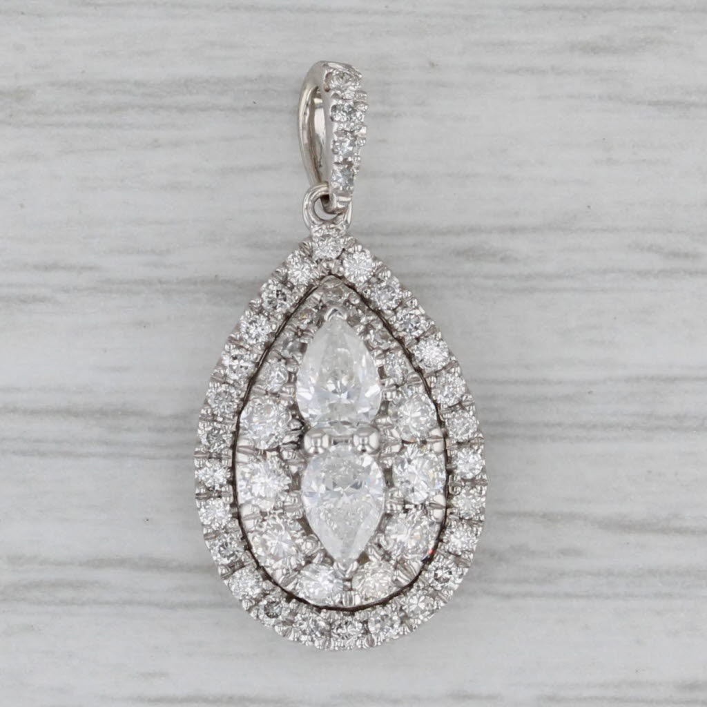 Gray 0.83ctw Diamond Teardrop Halo Pendant 10k White Gold
