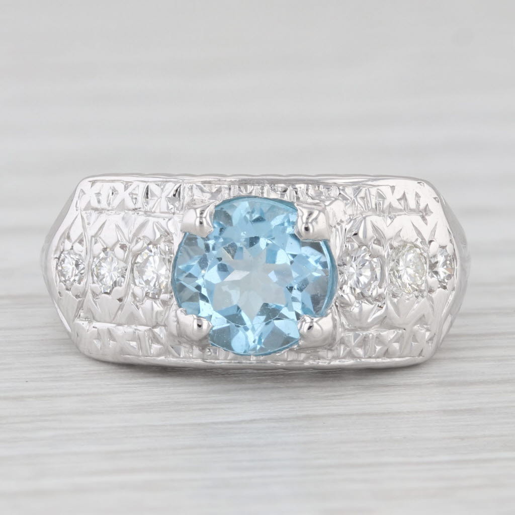 Light Gray 1.90 ctw Blue Topaz Diamond Ring 14K White Gold Size 6