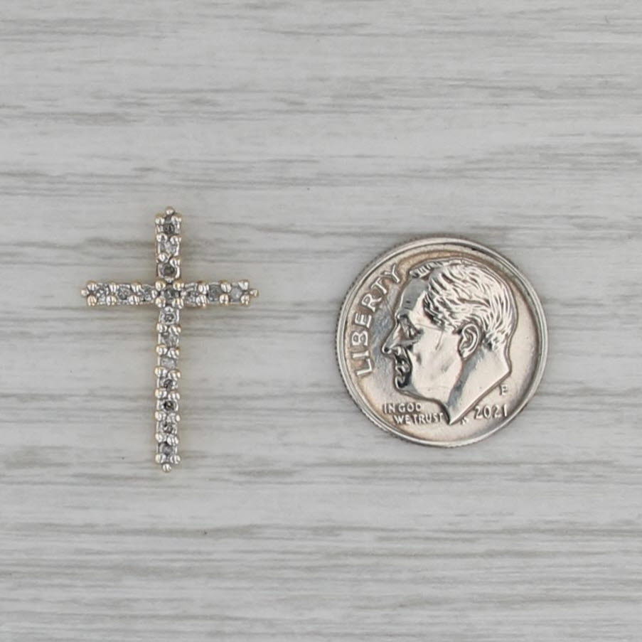 0.18ctw Diamond Cross Pendant 10k Yellow Gold Small Drop