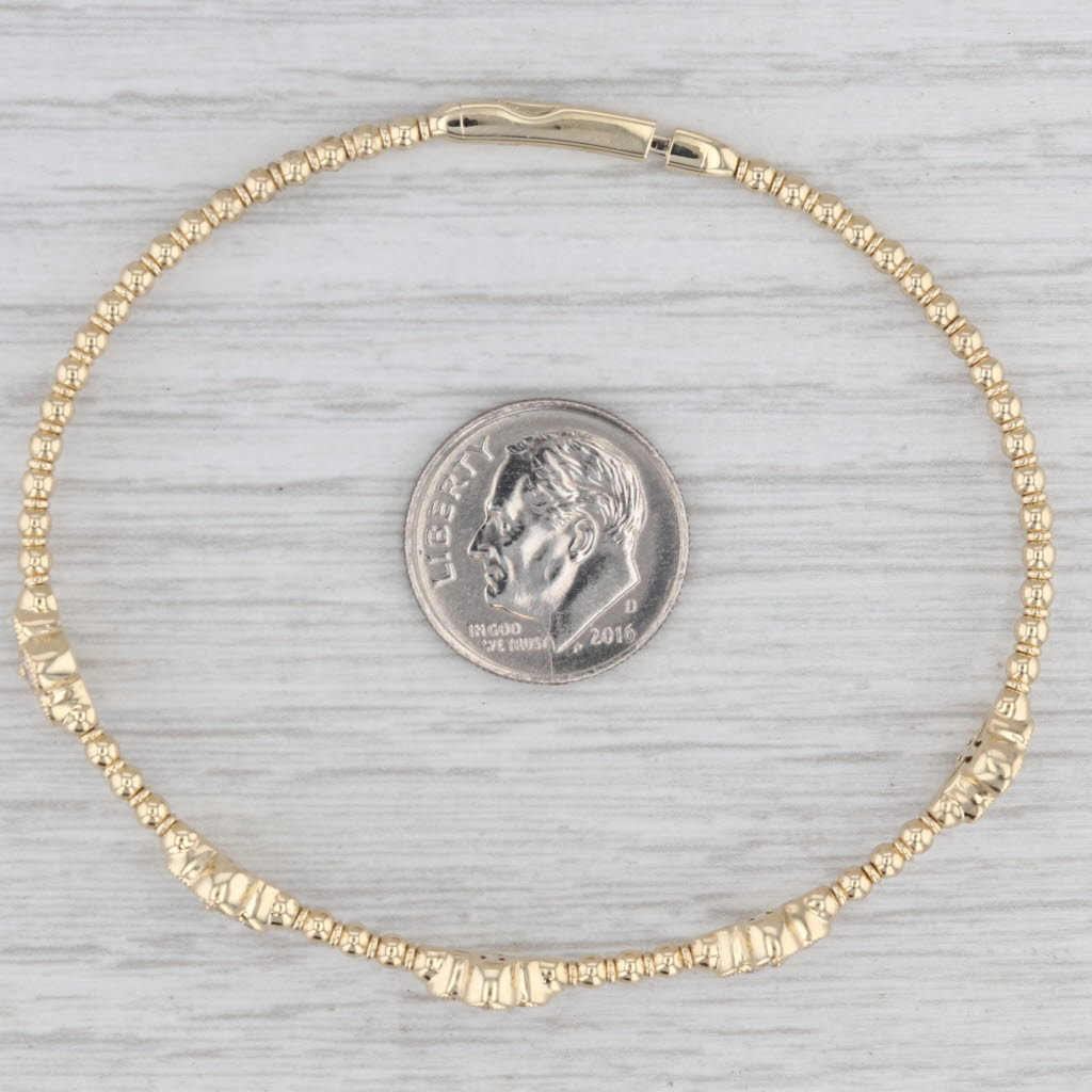 Light Gray New 1.45ctw Diamond Flowers Flexible Bead Bangle Bracelet 14k Yellow Gold 6.75"