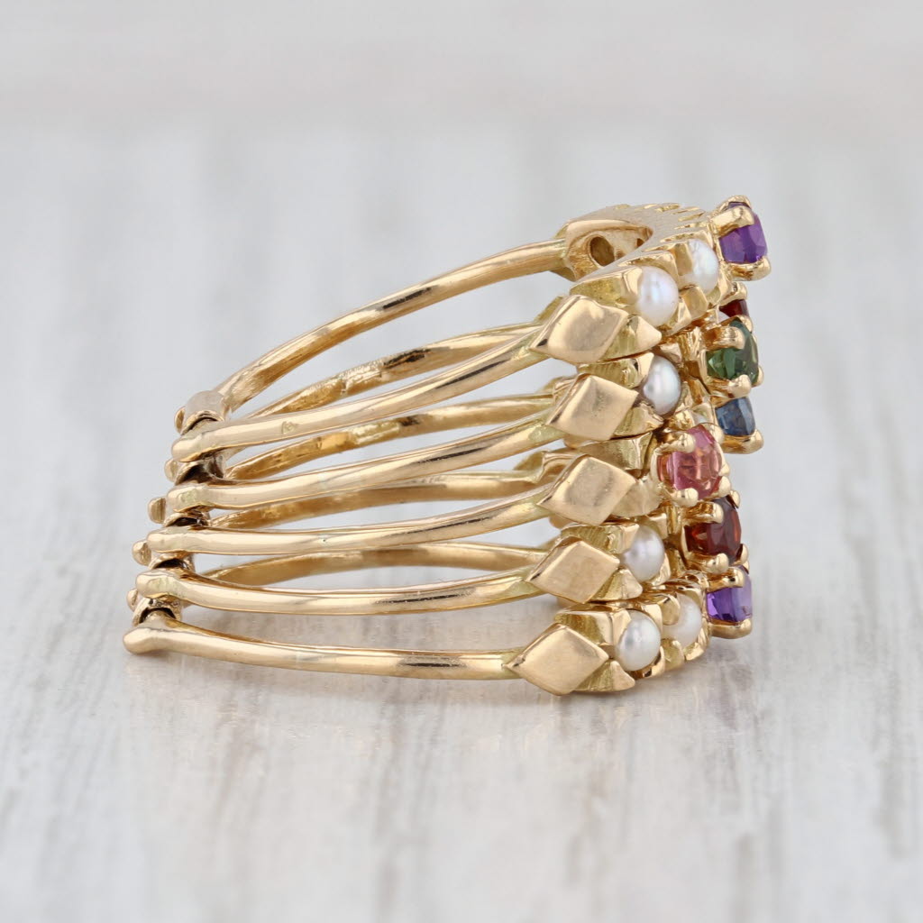 Vintage Gemstone Multiband Harem Ring 18k Gold French Size 5.5 Stacking