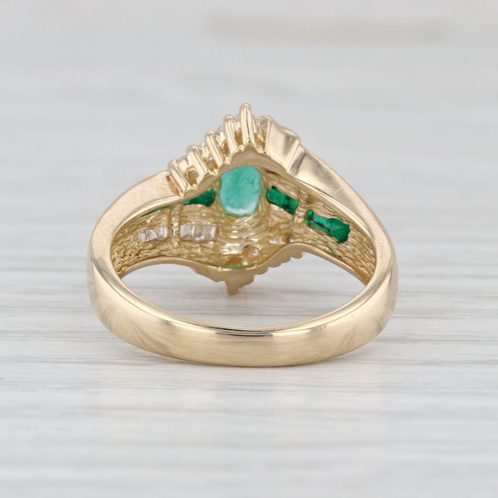 0.82ctw Oval Emerald Diamond Bypass Ring 14k Yellow Gold Size 6.5