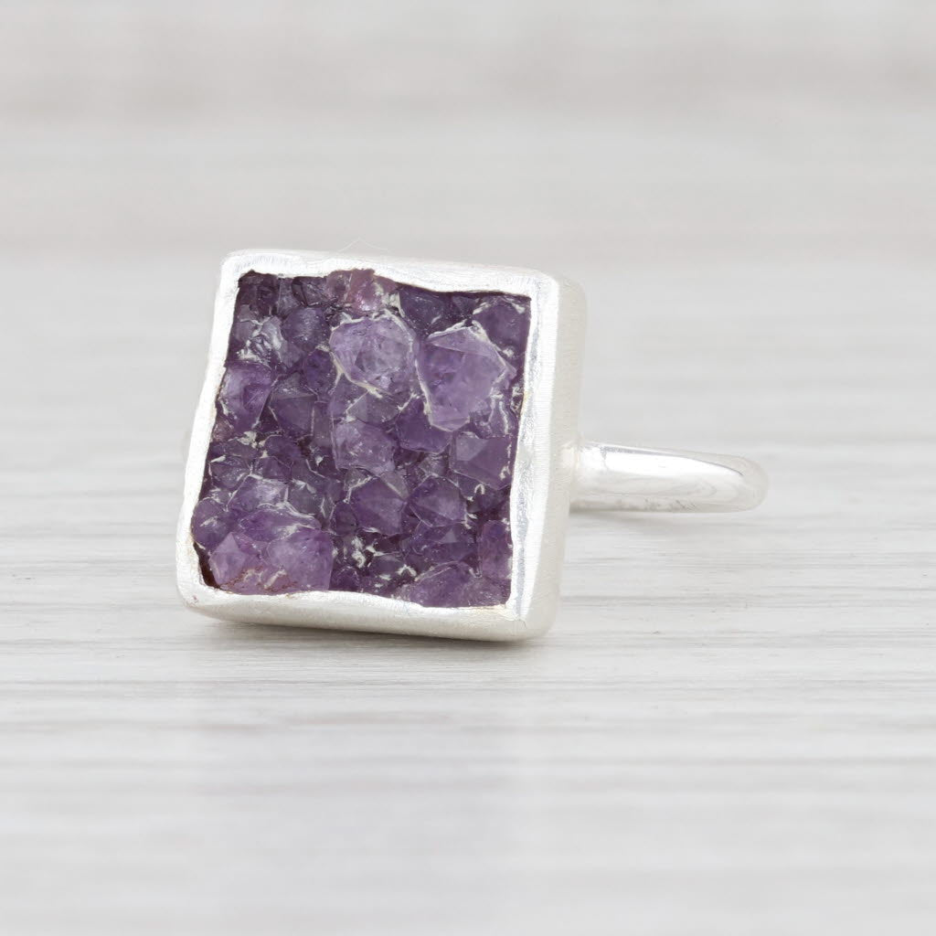 New Nina Wynn Amethyst Druzy Ring Sterling Silver Size 7 Statement
