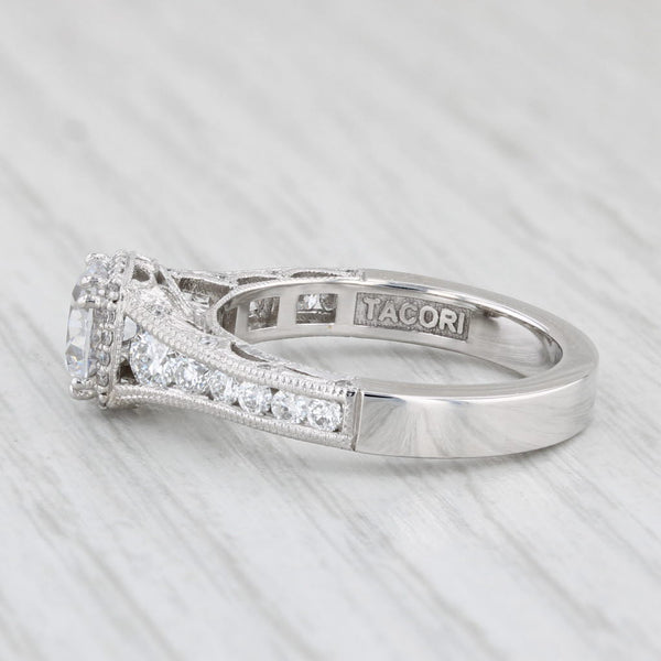 New Diamond Halo Tacori Semi Mount Engagement Ring 18k White Gold Certificate