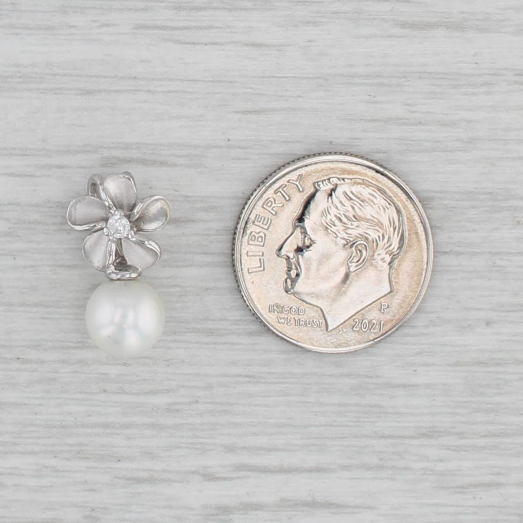 Gray Cultured Pearl Diamond Flower Pendant 14k White Gold