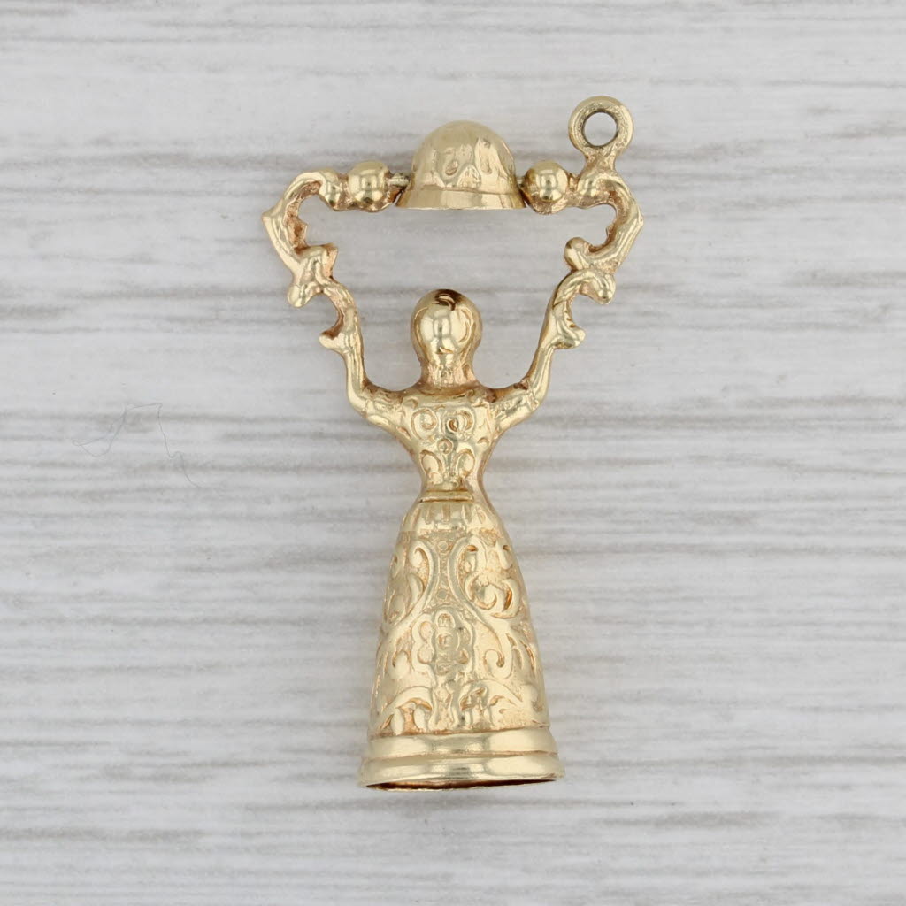 Gray German Wedding Cup Charm 14k Yellow Gold Ornate Figural Vintage Pendant Moves
