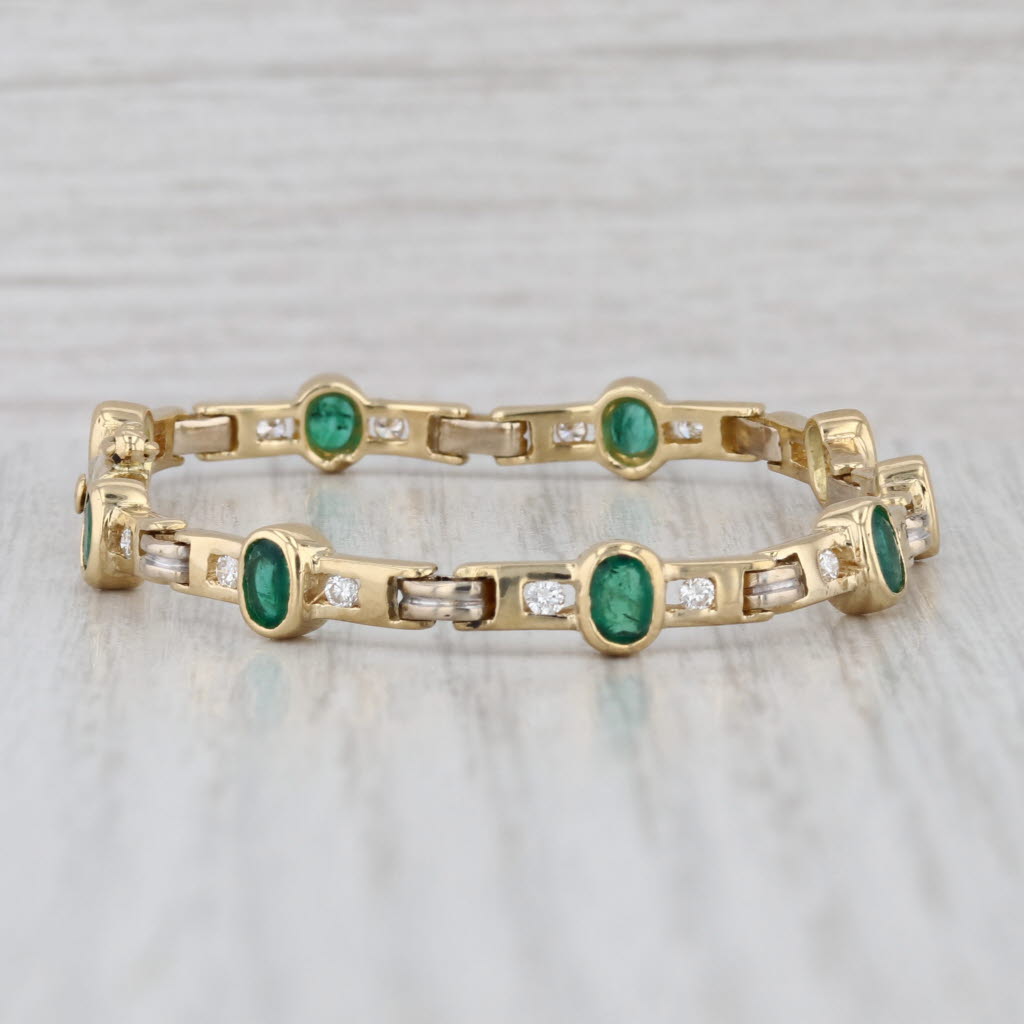 1.96ctw Emerald Diamond Bar Link Bracelet 18k Yellow Gold 6.5"