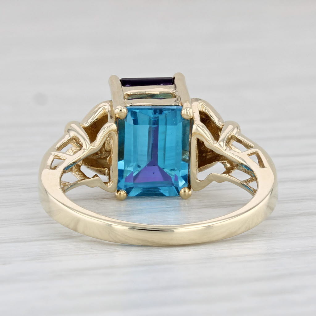 Light Gray 3.41ctw Blue Topaz Amethyst Flip Ring 10k Yellow Gold Size 5.5 Heart Accents