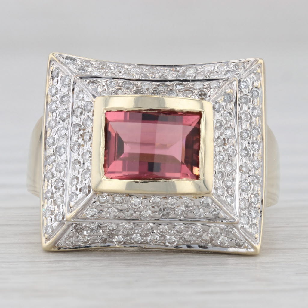 Light Gray 2.15ctw Pink Tourmaline Diamond Halo Ring 14k Gold Size 9 Cocktail