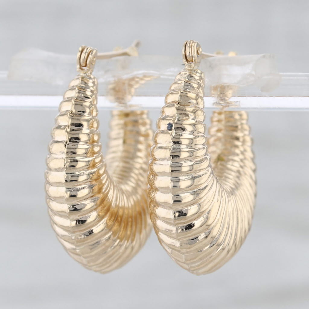 Beveled Croissant Hoop Earrings 14k Yellow Gold Snap Top Post Round Hoops