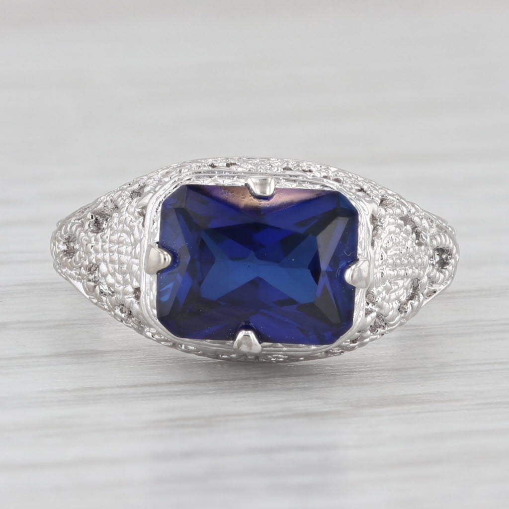 Light Gray 2.90ct Lab Created Sapphire Solitaire Ring Sterling Silver Size 6 Filigree