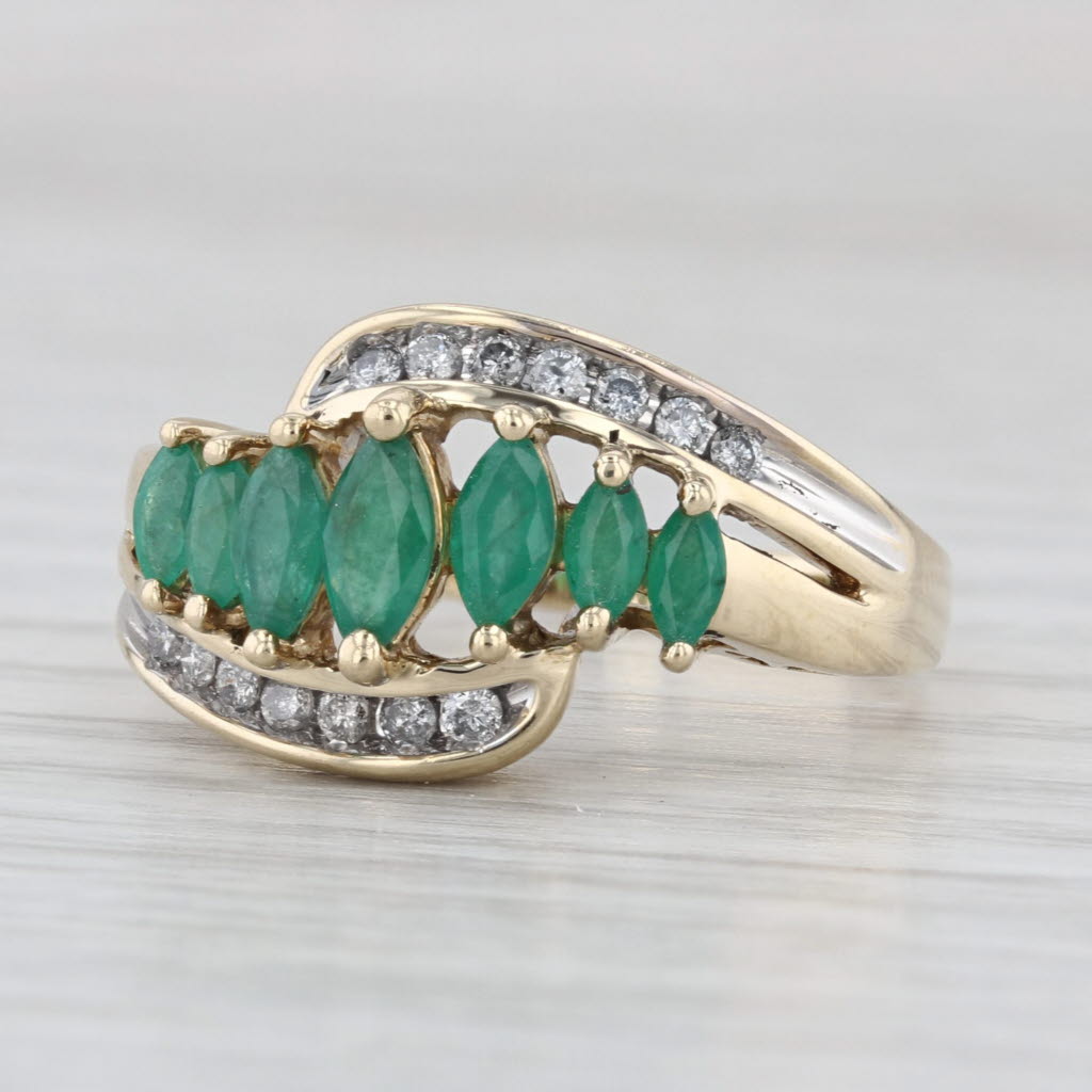 0.87ctw Tiered Emerald Diamond Bypass Ring 10k Yellow Gold Size 7