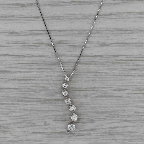 0.50ctw Graduated Diamond Journey Pendant Necklace 14k White Gold 18" Box Chain