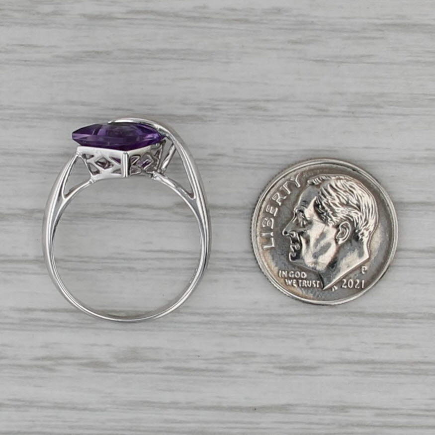 2.27ct Amethyst Solitaire Ring 14k White Gold Size 7.25 Abstract Overlay