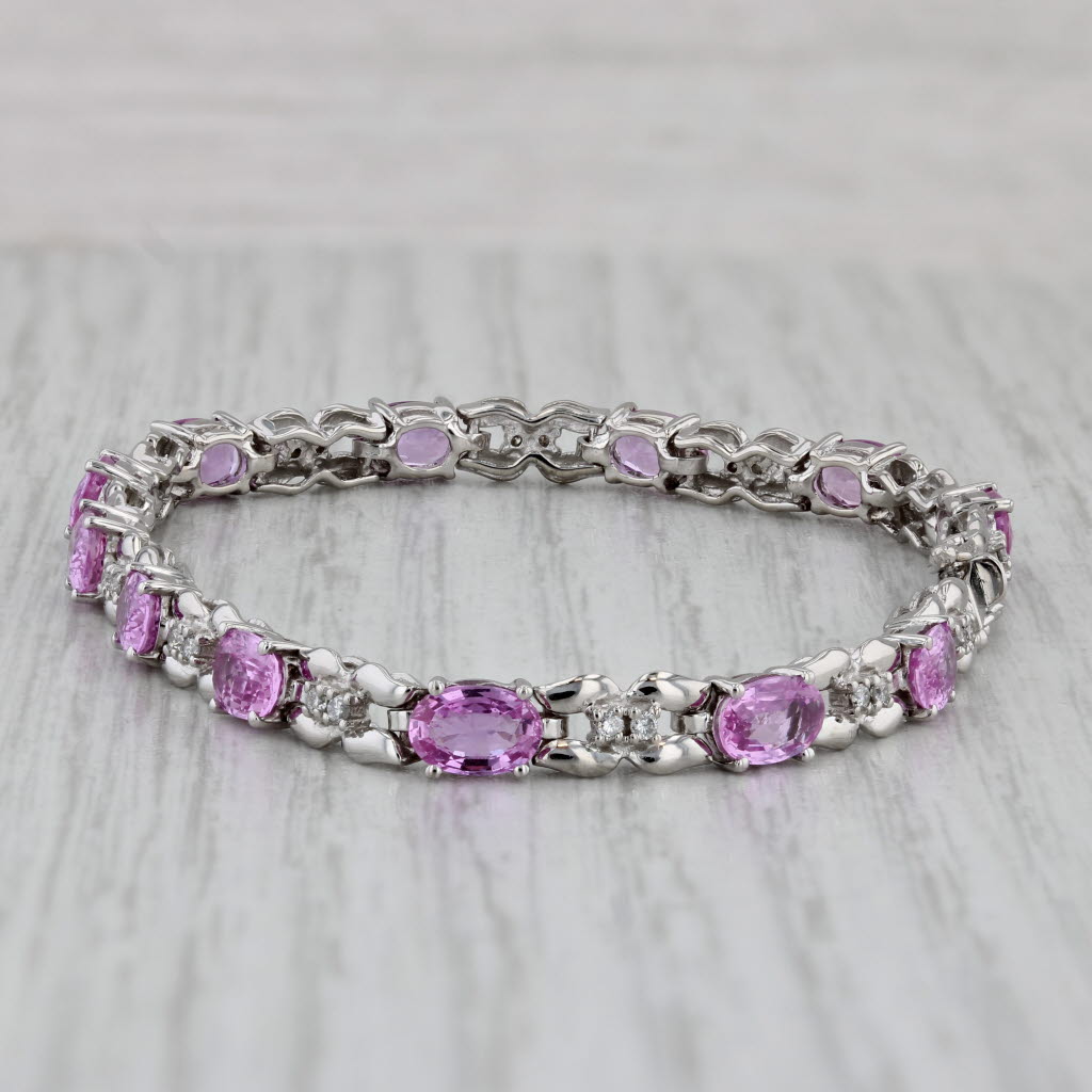 Gray 7.63ctw Pink Sapphire Diamond Tennis Bracelet 18k White Gold 6.75"