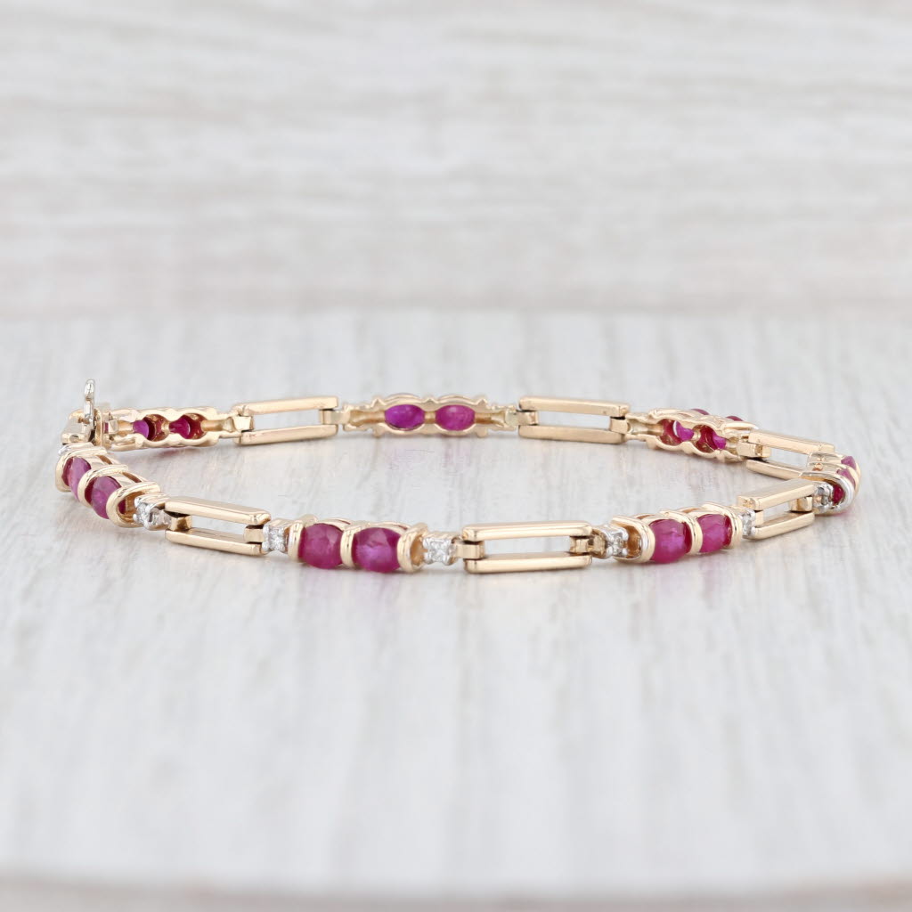 Light Gray 3.47ctw Ruby Diamond Bracelet 14k Yellow Gold 6.5" 3.4mm