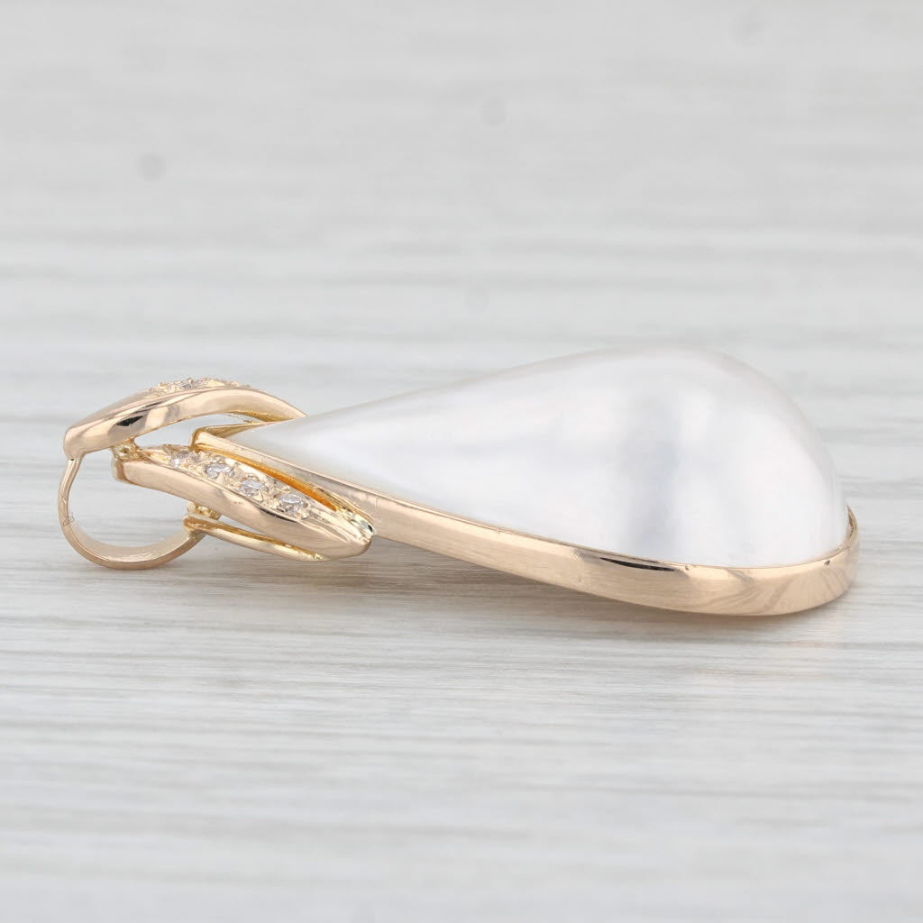 Light Gray Mabe Pearl Teardrop Pendant 14k Yellow Gold 0.10ctw Diamonds