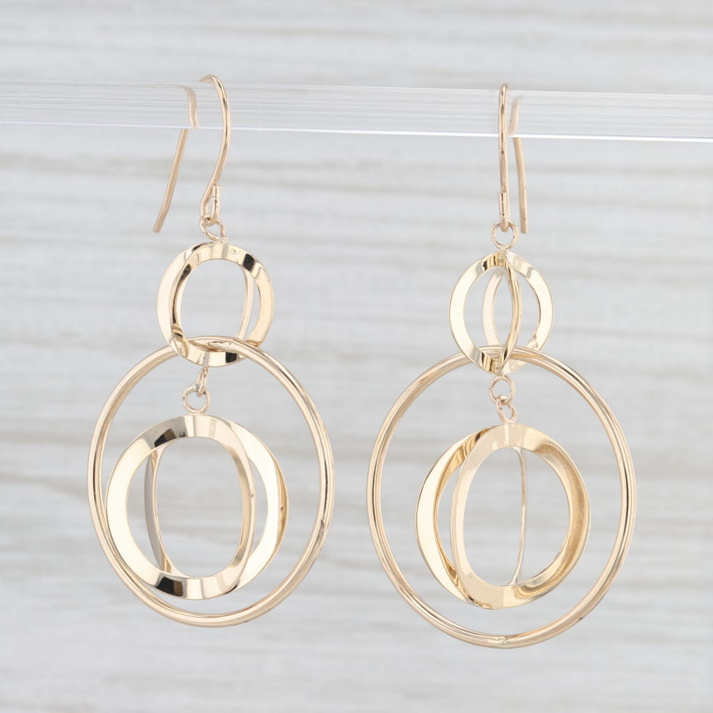 Light Gray Linked Circles Dangle Earrings 14k Yellow Gold Hook Posts