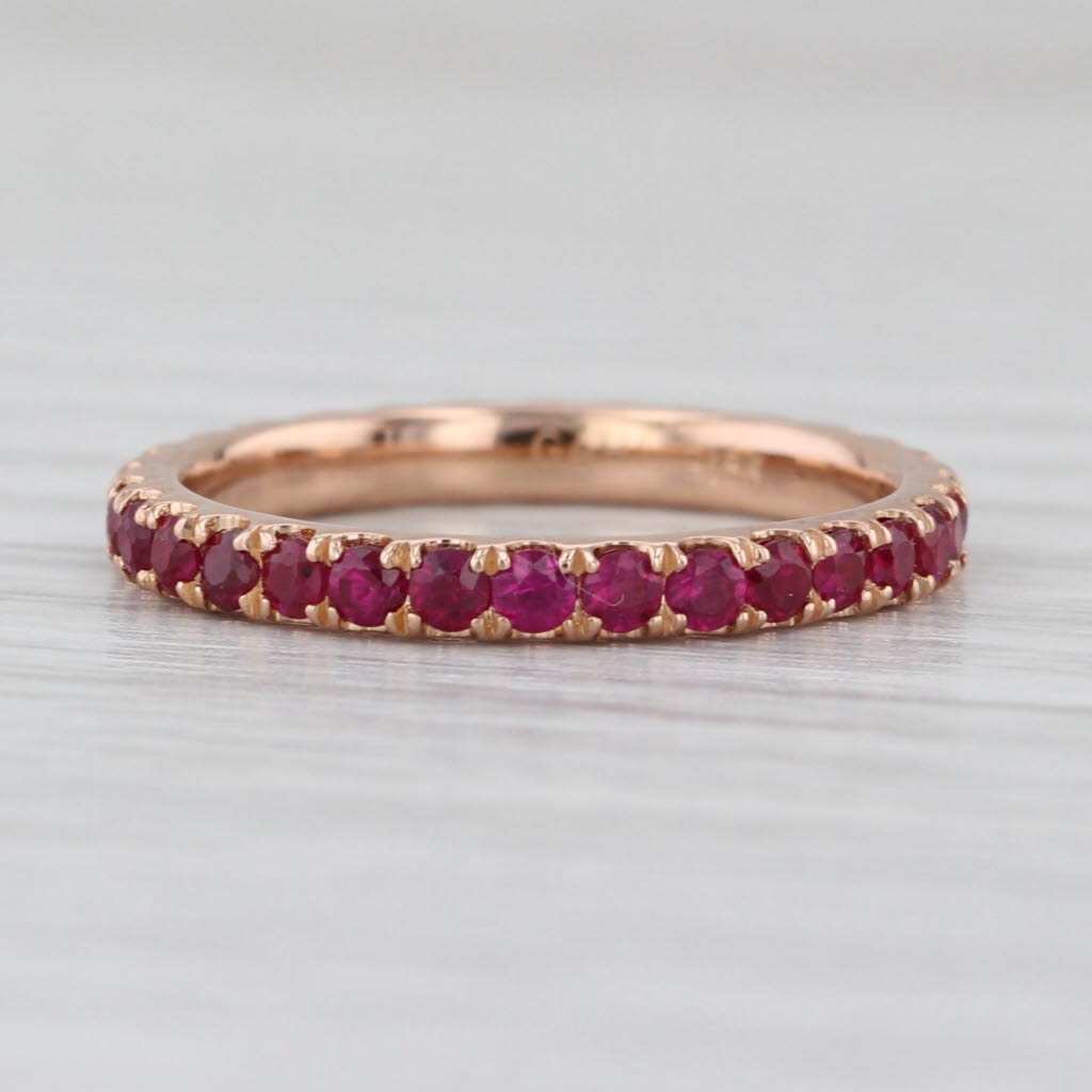 0.90ctw Natural Lab Grown Ruby Sapphire Eternity Band 18k Gold Stackable Ring