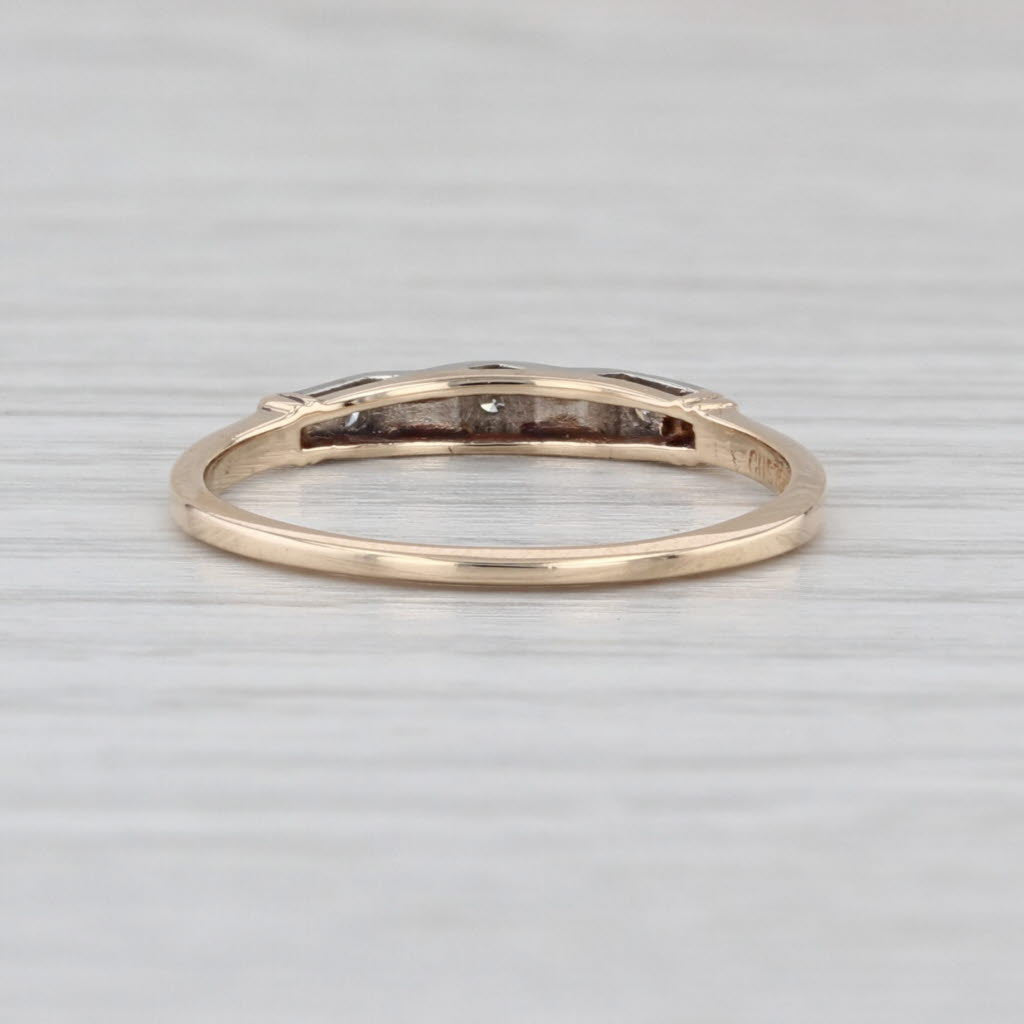Vintage Diamond 3-Stone 14k White Yellow Gold Wedding Band Size 6.5 Stackable