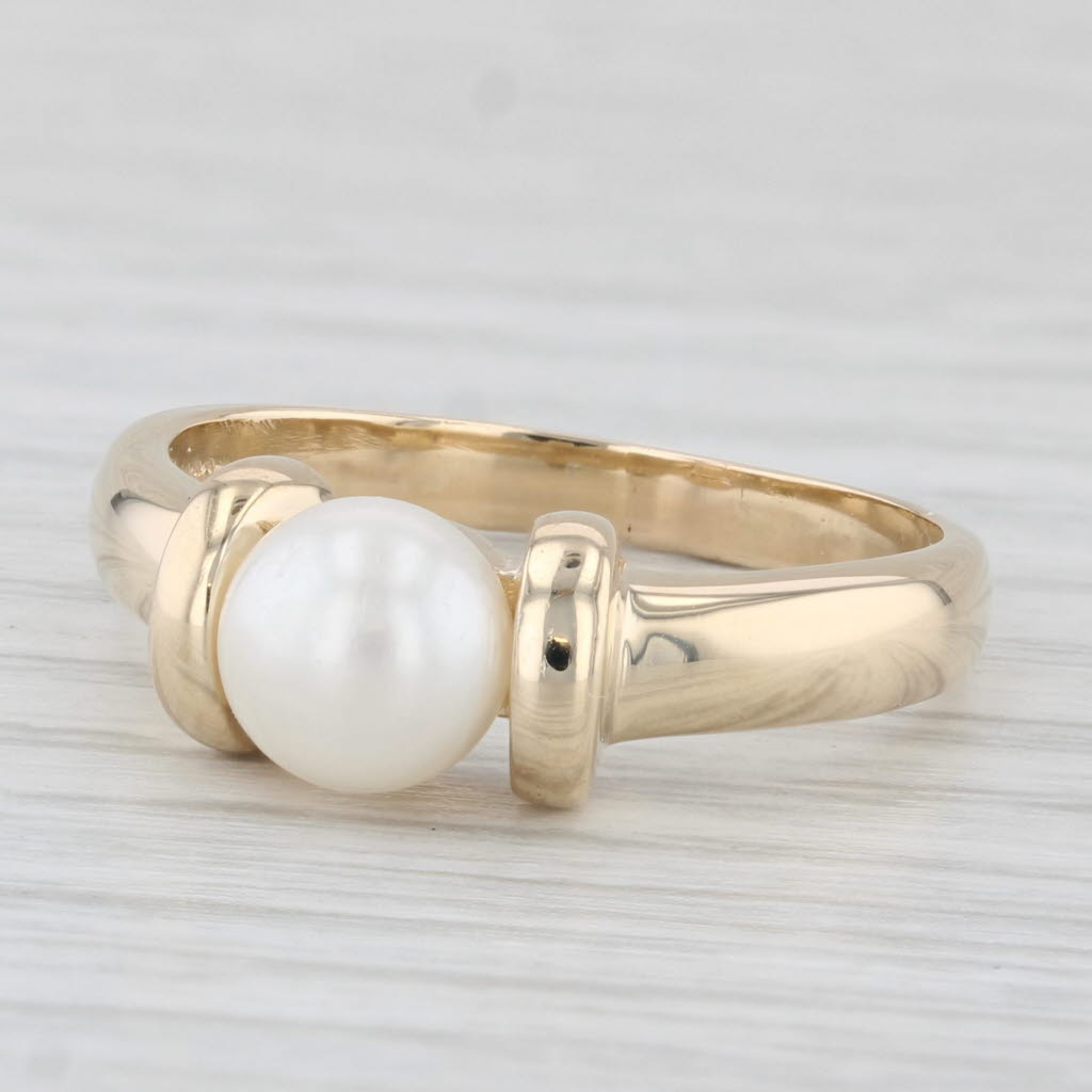 Light Gray Cultured Pearl Solitaire Ring 14k Yellow Gold Size 8.5