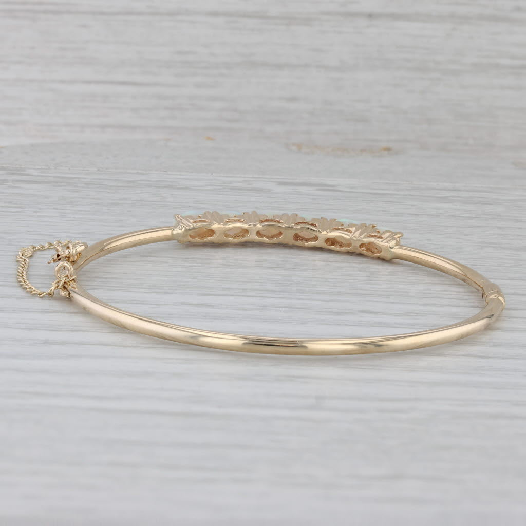 Gray Opal Bangle Bracelet 14k Yellow Gold 6.5" Hinged with Safety Chain
