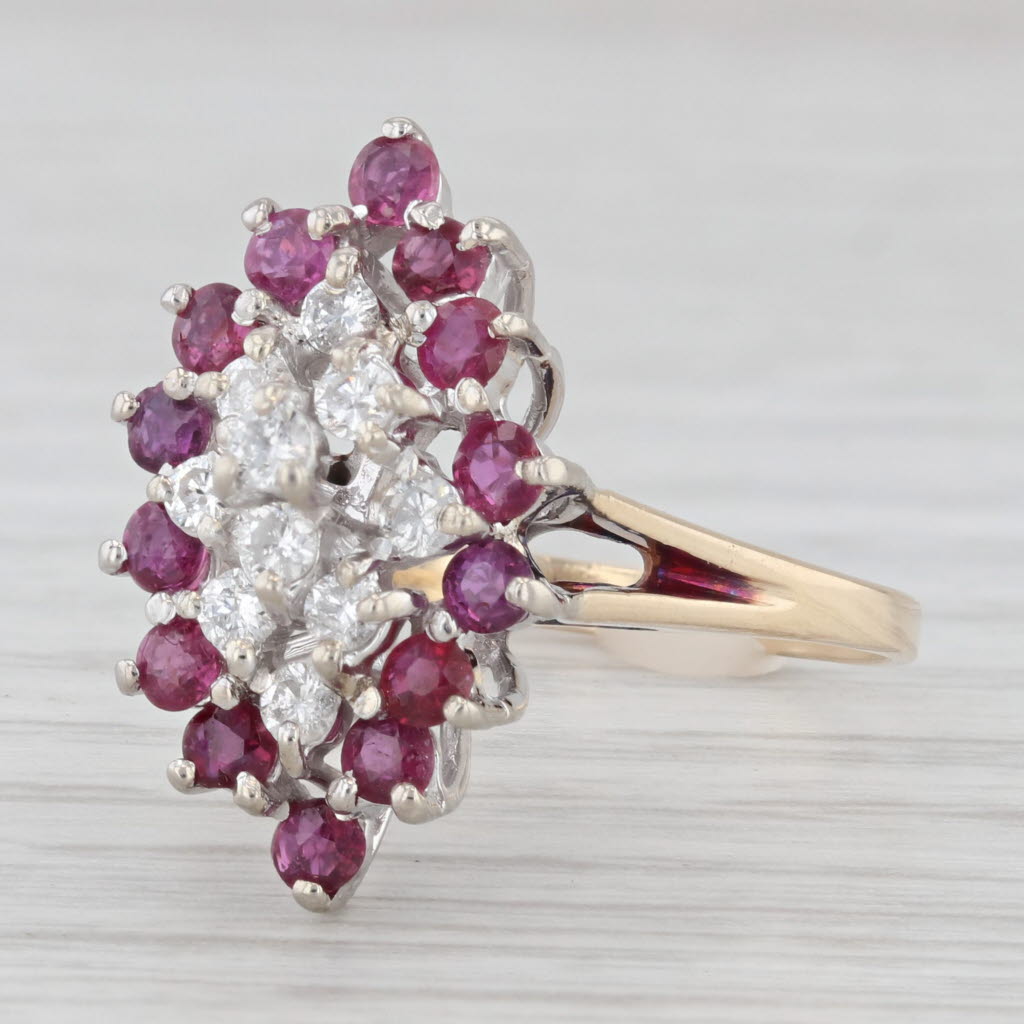 Light Gray 1.03ctw Diamond Cluster Ruby Halo Ring 14k Yellow Gold Size 7.75