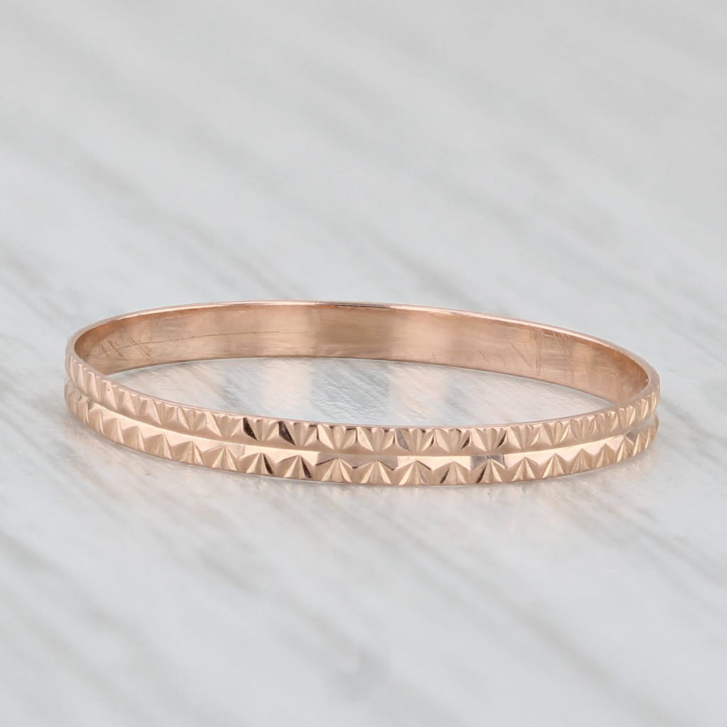 Light Gray Patterned Rose Gold Band 14k Stackable Wedding Ring Size 6