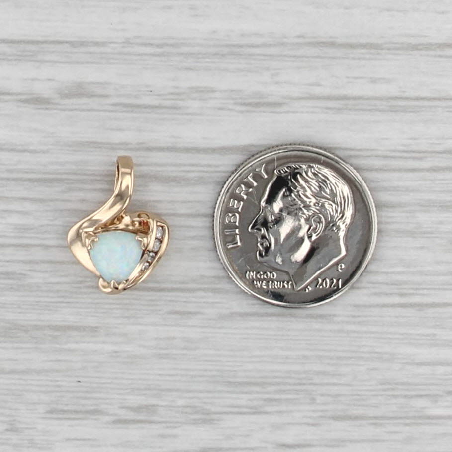 Lab Created Opal Diamond Small Drop Pendant 14k Yellow Gold