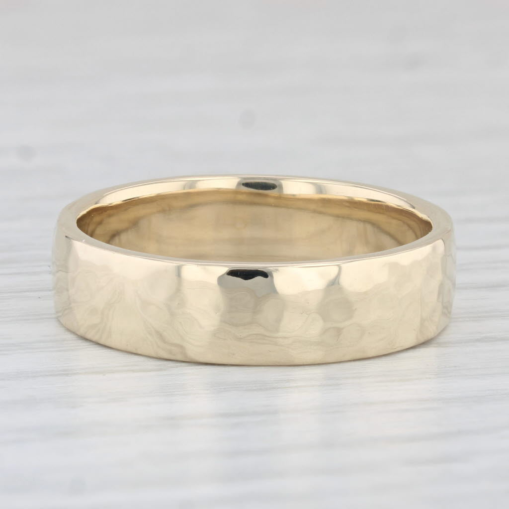 Light Gray Men's Hammered Wedding Band 10k Yellow Gold Size 12.5 Ring